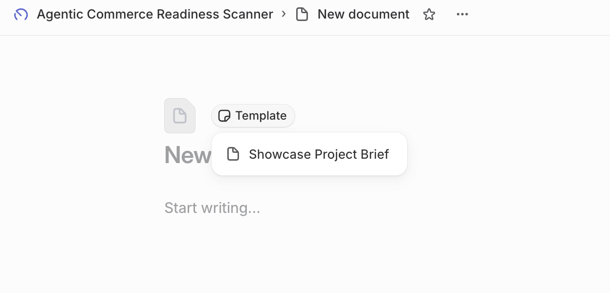 Template picker showing Showcase Project Brief